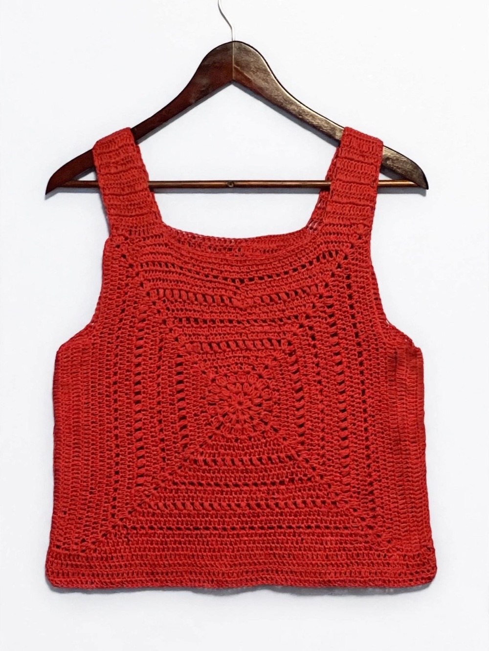 Crochet Square-Panel Red Tank Top